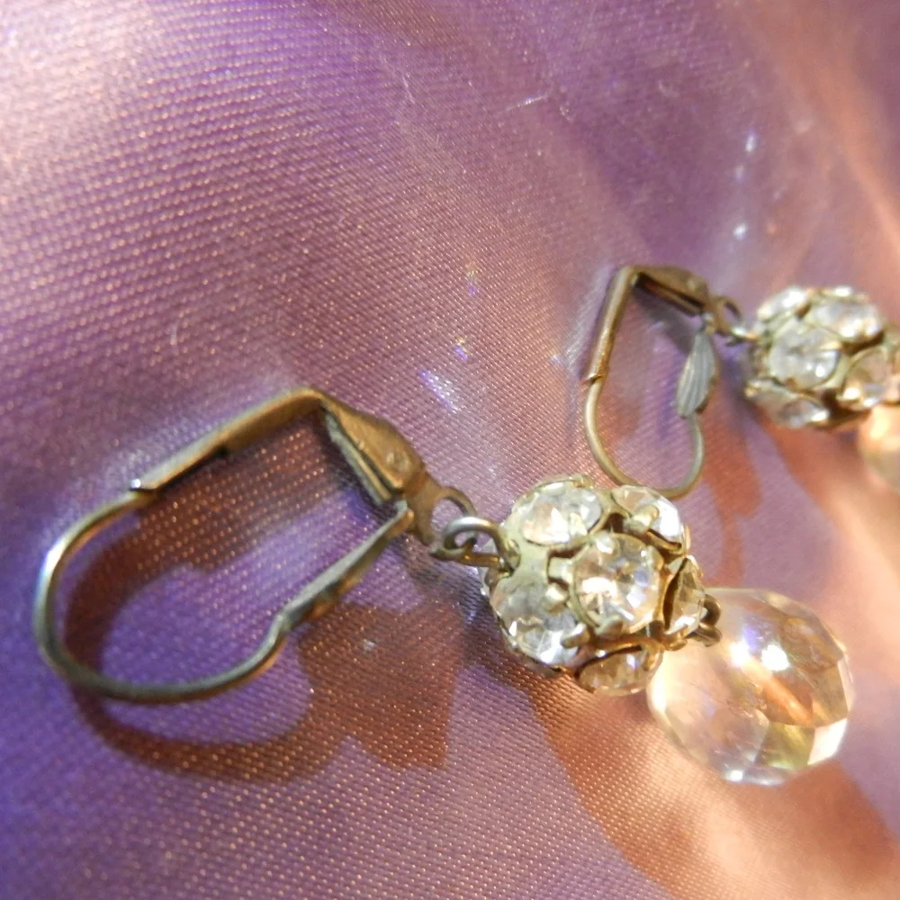VTG Contempo silver pierced earrings drop dangle silver tone dressy glam prom